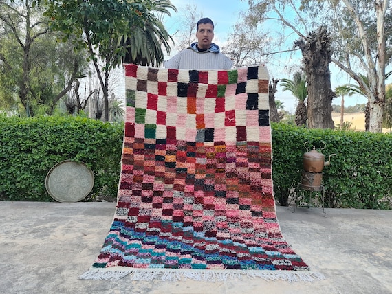 Berber Checkered Moroccan Rugs, Custom Checker Rug For Living Room, Washable Shaggy Area Rug, Modern Minimalist Rug