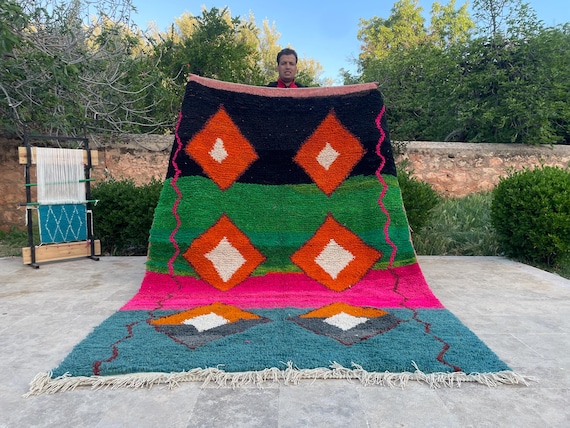 AMAZING Custom Geometric Design Rug, Multicolor Wool Area Rug, 8x10 Rug, 9x12 Rug, Moroccan Wool, Home Decor, Living Room Rug