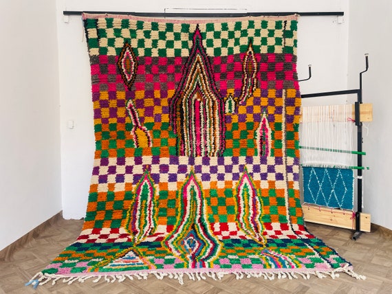 Custom Moroccan Checkered Rug, Area Rug for Living Room, Housewarming Kitchen Decor, Cool Berber Carpet
