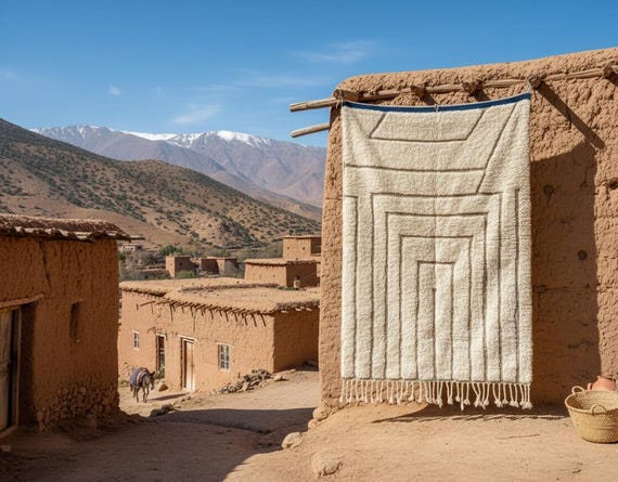 Custom Beni Ourain Rug | Handmade Moroccan Berber Carpet | Natural White Abstract Wool Rug