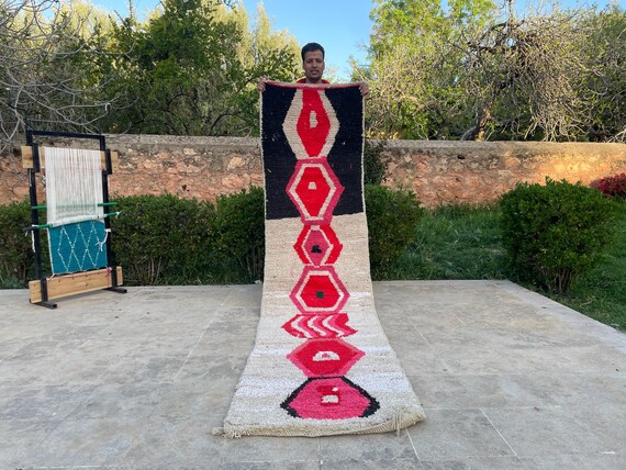 Handmade Colorful Geometric Beni Ourain Stair & Bathroom Rugs for Bedroom, Living Room