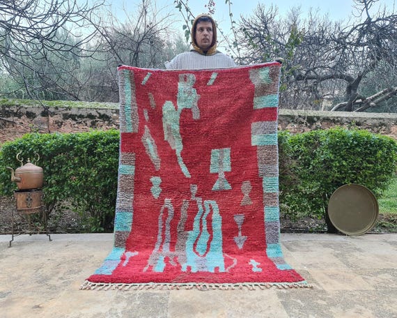 Pet-Friendly Moroccan Rug – Blue & Red Wool Area Carpet 8x10 – Custom Indoor Outdoor Premium Decor Rug