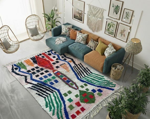 Custom Moroccan Wool Rug, Washable Asymmetrical Area Rug