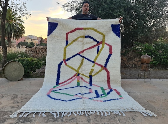 LUXURY Moroccan Handmade Rug – Beni Ourain Style Wool Berber Carpet | White Azilal-Inspired Rug | Modern Handwoven Moroccan Decor
