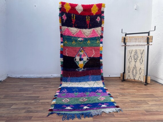 Vintage Moroccan Runner Rug, Handmade Farmhouse Rug, Pink Wool Antique Rug, Mid Century Decor, Outdoor Area Carpets