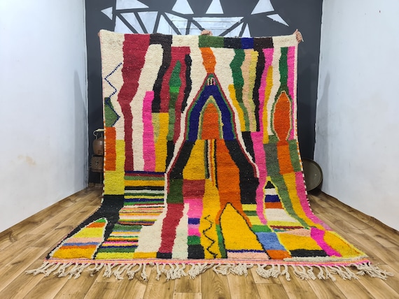 Modern Minimalist Rug _ Hand-Woven Soft Plush Carpet _ Bright Yellow Rug _ High-Quality Bedroom Rug _ Contemporary Abstract Area Rug