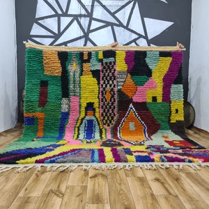 Large Moroccan Colorful Rug , Unique Gift Woven , Tufted woven Tapestry , Colorful Tufted Wall Art Rug , Geometric Beni Ouarain Rug