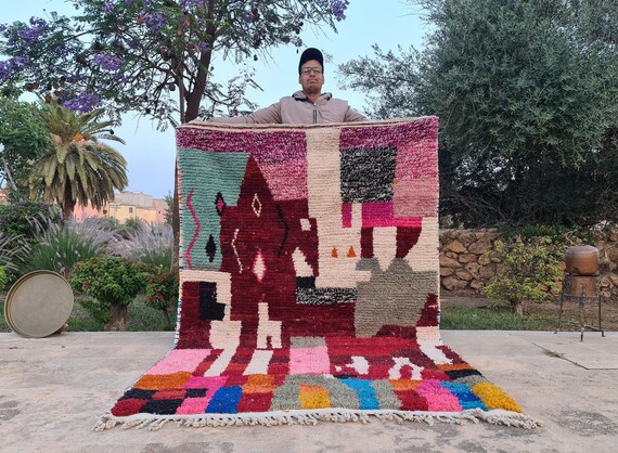 Color Pop! Modern Boujaad Moroccan Rug – Bright & Colorful Handmade Berber Carpet – Boho Wool Area Rug – Artisan Living Room Decor