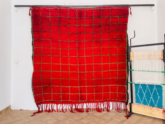 Vintage Moroccan Beni Rug - Authentic Beni Mguild Rug, Red Moroccan Carpet, Antique Wool Area Rug, Handmade Moroccan Decor
