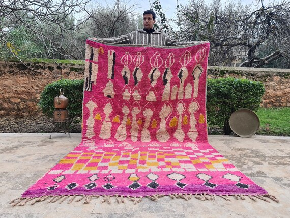 Pink Moroccan Beni Ourain Rug – Handmade Wool Berber Carpet – Soft Custom Area Rug – Pink Boho Decor – Free Shipping