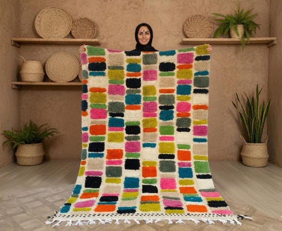 Handmade Moroccan Wool Rug, Colorful Berber Design