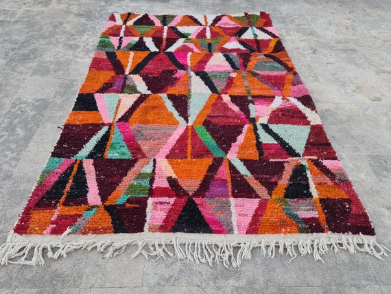 Moroccan Checkered Rug, 8x10 Colorful Carpet, Berber Rug, Wool Runner, Living Room Area Rugs