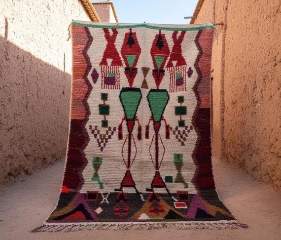 Colorful Moroccan Wool Rug - Handmade Berber Area Rug - Geometric Living Room & Bedroom Rug - Custom Gift