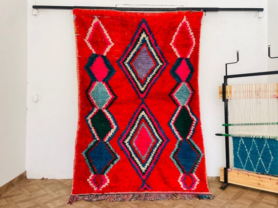 Moroccan red berber rug - Berber carpet elegant - Woven rug colorful - Area rug classic - Moroccan folk art - Geometric eclectic rugs