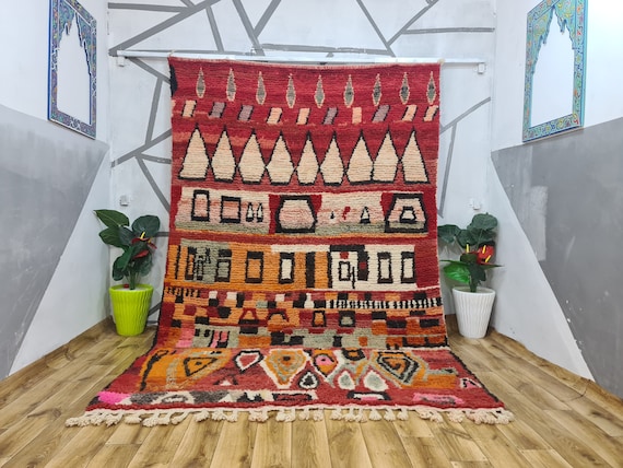 Moroccan Housewarming Gifts For Women Unique By Berberugallery • Boujaad Rug • Shaggy Wool Rug • Berber Rug Multicolor • Bohemian Rug Decor