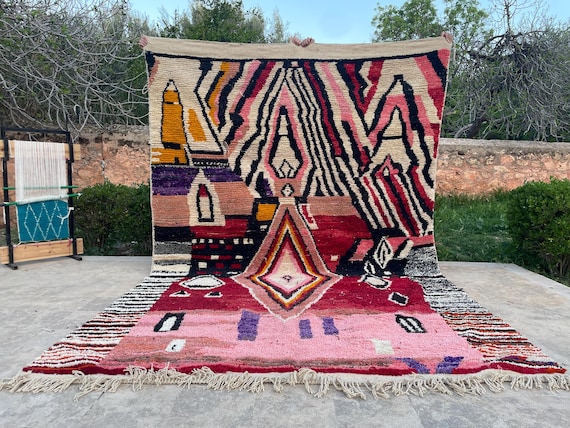 Nautical Rugs for Bedroom, Handmade Wool Area Rug, Custom Moroccan Rugs, Gifts for Her, 5x8 Outdoor Rugs