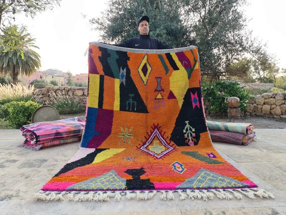 Orange Berber Rug - Purple Moroccan Rug - Area Rug Colorful - Custom Rugs For Bedroom - Blue Rugs For Living Room - Home Decor Modern Boho