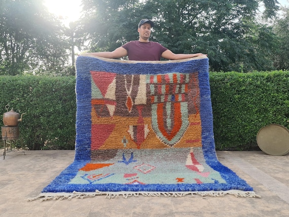 Handmade Moroccan Rug Wool Carpet, Custom Size High Pile Tapis Berbere 8x10