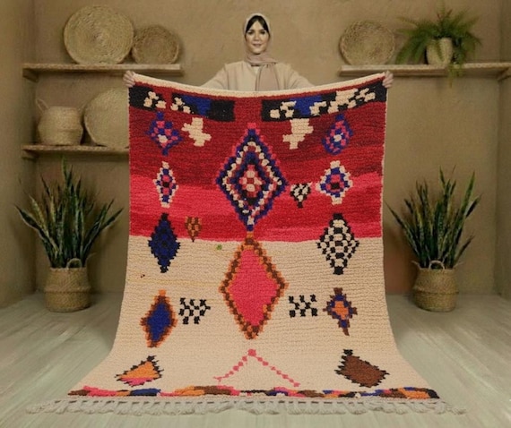 Abstract Berber Rug, Colorful Moroccan Wool Rug, Handmade 6x8