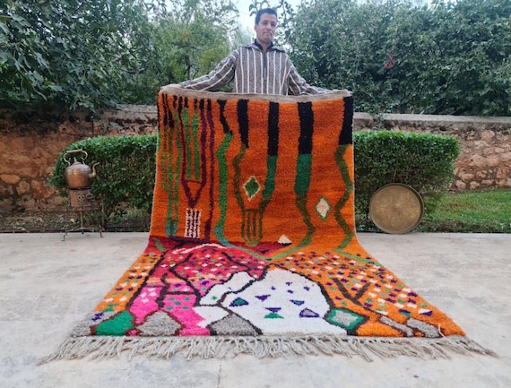 Handmade Moroccan Shag Rug | Berber Design Wool Rug | Colorful Tapis Berbere | Boujaad Style
