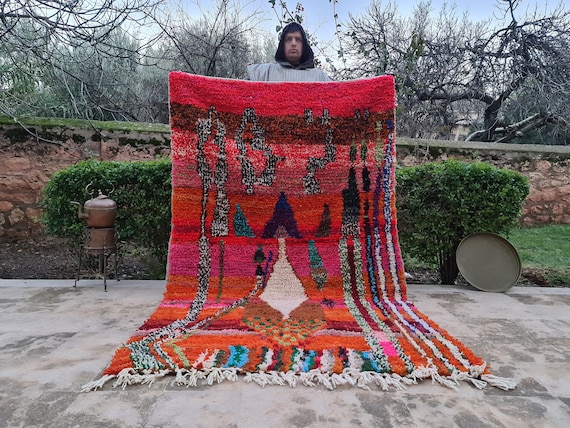 Authentic Handmade Moroccan Berber Carpet: Large Colorful Wool Area Rug For Home Decor Furniture