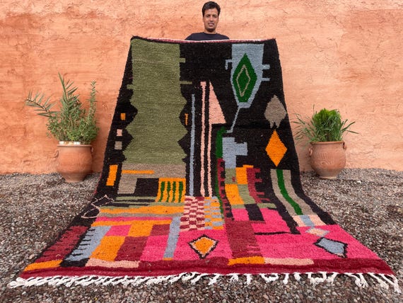 Vibrant Escape! Authentic Boujaad Moroccan Rug 9x12 – Colorful Wool Area Carpet – Unique Gift & Wall Decor – Boho Entry or Bedroom Rug