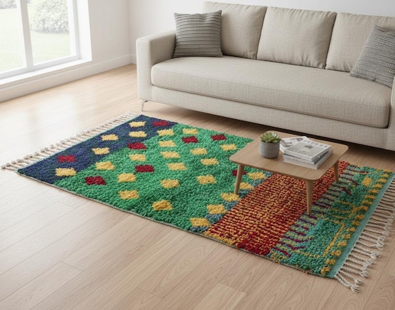 Hand Knotted Wool Boujaad Rug, Moroccan Berber Carpet