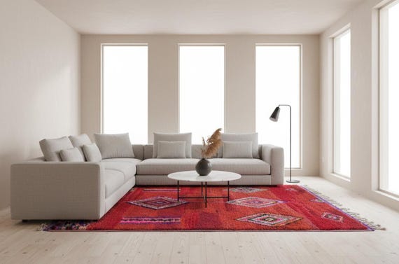 8x10 Wool Moroccan Rug | Maximalist Abstract Design for Bedroom & Living Room Decor