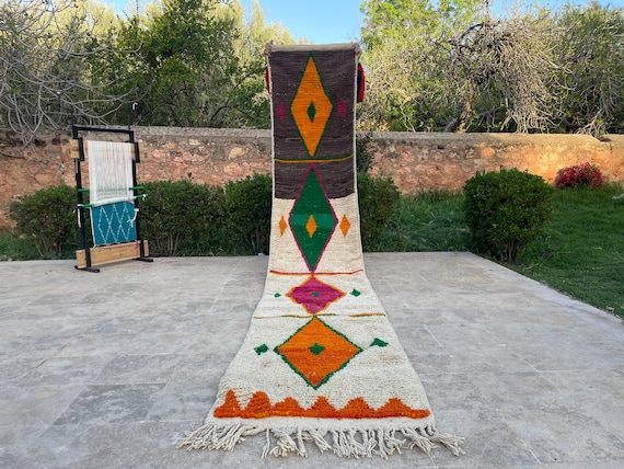 Gorgeous boujaad runner rug - Custom rug runner patchwork - Narrow runner rug green - Home and living rug multicolor - Farmhouse decor