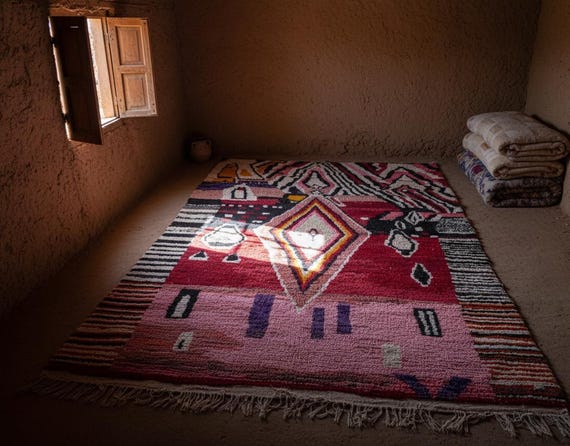 Pink Boujad rug - Authentic Moroccan Rug- Custom Boujaad Rug - Area Rug - Large Moroccan Rug - Rugs for Living Room - Custom Rug