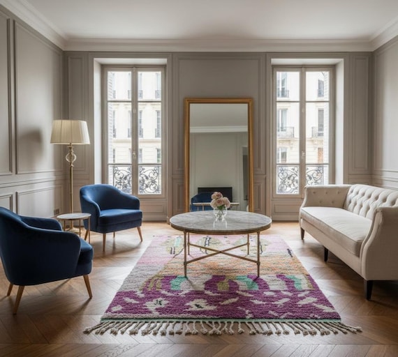 Handwoven Berber Wool Rug, Moroccan Geometric Design