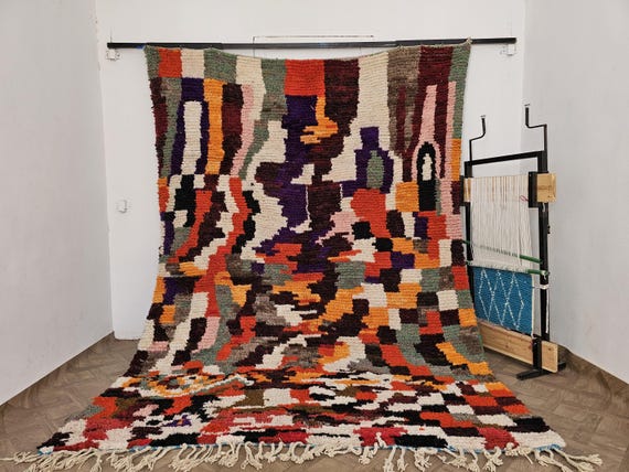 Mid century Geometric Moroccan Rug - Modern High Quality Custom Rugs - Hand Knotted Moroccan Rug - Handmade Rug 9x12 - Moroccan Wool Rug