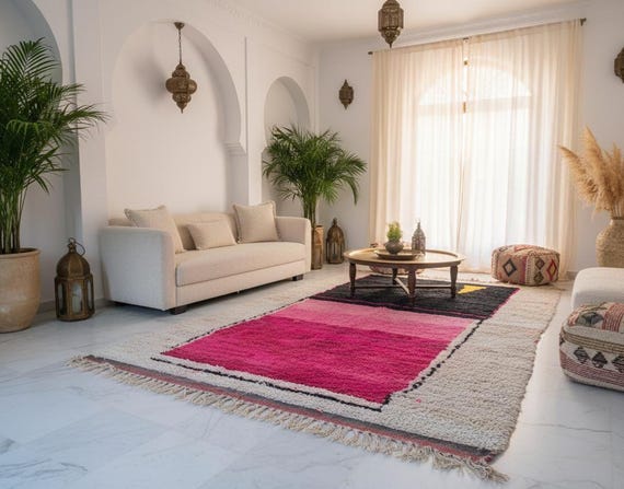 Handwoven Berber Wool Rug, Moroccan Geometric Design