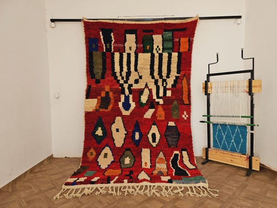 Colorful Moroccan Rug, Personalized Gifts, Wool Area Rug, Gift For Her, Custom Beni Ourain Rug, 8x10 Handmade Rug