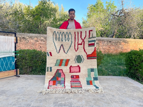 Handmade Custom Moroccan Rug - Farmhouse Decor For Living Room - Unique Family Christmas Gifts