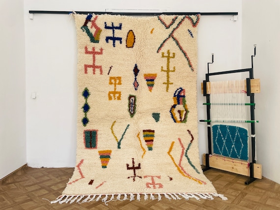 Handmade Moroccan Berber Carpet, Vibrant Wool Boho Rug for Living Room, Customizable Home Decor