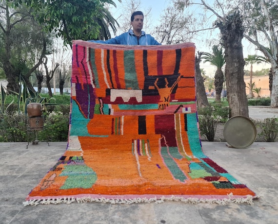 GORGEOUS MOROCCAN ORANGE Rug - Morrocan Chekerboard Rug, Authentic Berber Rug, Bohemian Style Rug For Living Room