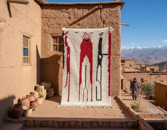 Handmade Moroccan Rug, Abstract Geometric Design, Thick Wool Pile