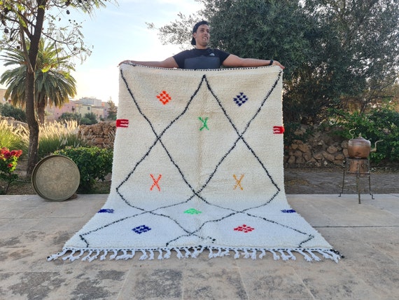 morroccan rug, Hand-knotted moroccan rug shag, Handcrafted in Cotton and Wool, Colorful Moroccan Boujad Rug, Azilal Carpet, outdoor rug