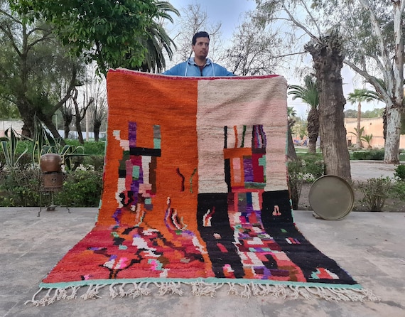 Bold Orange Moroccan Rug – Handmade Wool Berber Carpet | Custom Boho Area Rug | Bright Living Room Decor | Tapis Orange Marocain