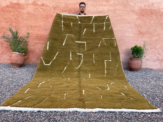 Olive Beni Ourain Rug – Handmade Moroccan Wool Rug – Custom Area Rug for Living Room – Berber Carpet in Earthy Green Tones