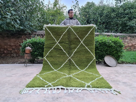 Moroccan Rug Custom Green - Berber Wool Rug - Handmade Furniture - Large Rugs For Living Room - Bohemian Decor Vintage