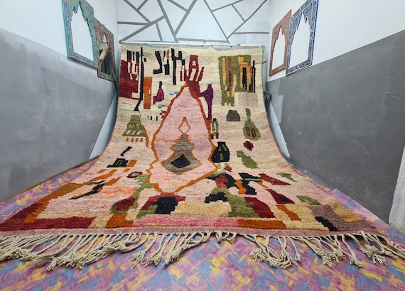 Bohemian Berber Moroccan Rug - Soft Handmade Wool Rug - Boujaad Carpet Rug Large - Boho Decor Living Room