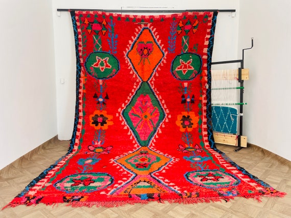 Vintage Moroccan Wool Rug - Bohemian Large Area Rug for Living Room, Bedroom & Home Decor - Antique Carpet