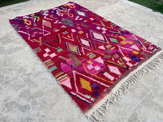 Handmade Purple Berber Rug, Moroccan Wool Rug, 8x10