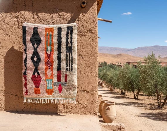 Custom Boujaad Moroccan Rug: Hand-Knotted Wool, Colorful Abstract Design