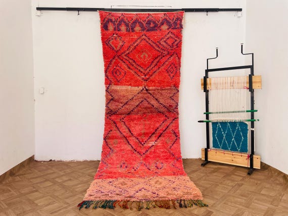 Handmade Moroccan Runner Rug | Colorful Vintage Wool Rug | Perfect Birthday Gift & Kitchen Decor | Free Shipping