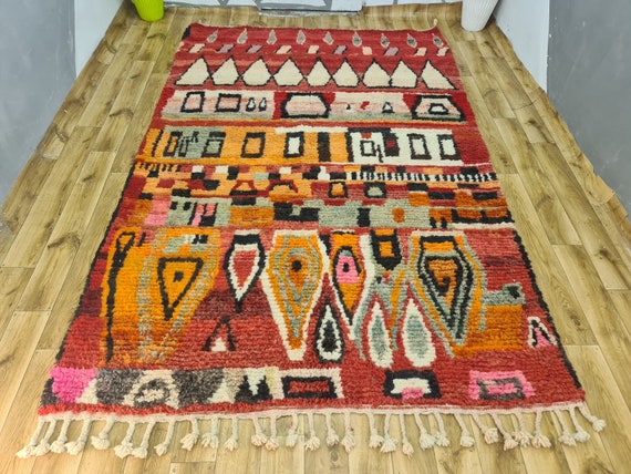 Handmade Moroccan Boujaad Rug: Burnt Orange & Red Wool Berber Carpet