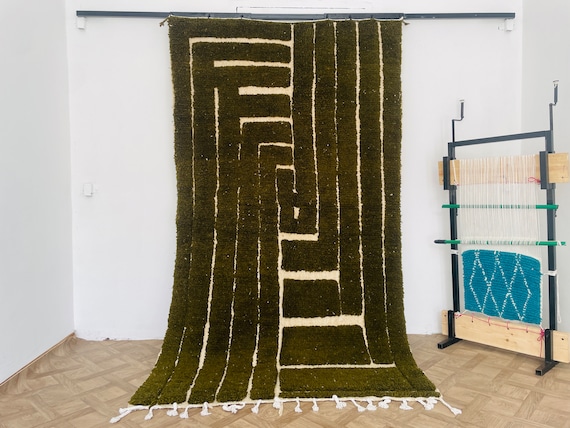 Beni Ourain Rug Green - Moroccan Wool Rug - Berber Area Rug - Custom Rugs For Bedroom - Handmade Rugs For Living Room - Home Decor Christmas