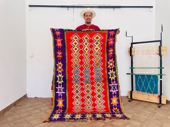 Vintage Moroccan Wool Rug | Boho Area Floor Mat for Living Room & Home Decor | Retro Carpet Design